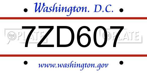 7ZD607 District Of Columbia License Plate