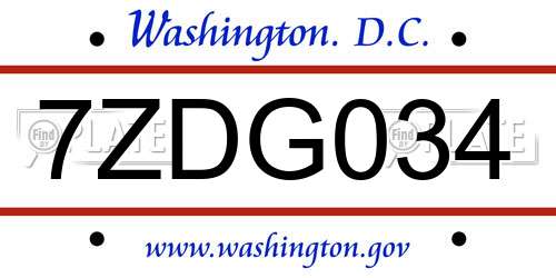 7ZDG034 District Of Columbia License Plate
