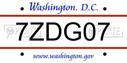 7ZDG07 District Of Columbia License Plate