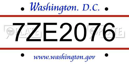 7ZE2076 District Of Columbia License Plate