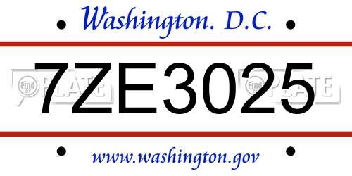 7ZE3025 District Of Columbia License Plate