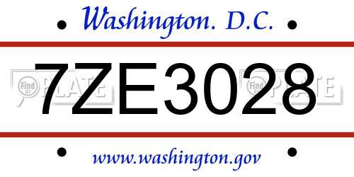 7ZE3028 District Of Columbia License Plate