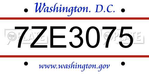 7ZE3075 District Of Columbia License Plate