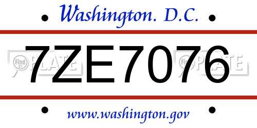 7ZE7076 District Of Columbia License Plate