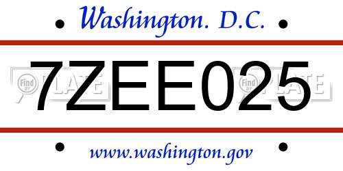 7ZEE025 District Of Columbia License Plate