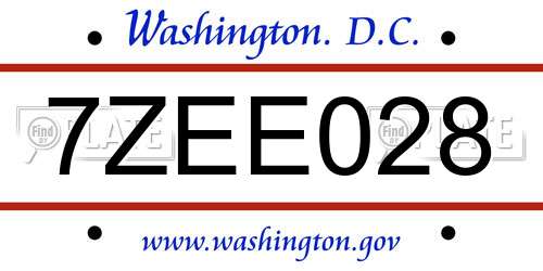 7ZEE028 District Of Columbia License Plate