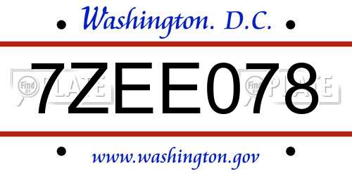 7ZEE078 District Of Columbia License Plate