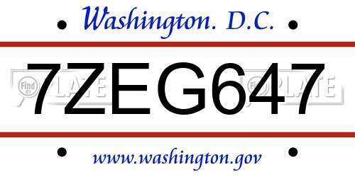7ZEG647 District Of Columbia License Plate