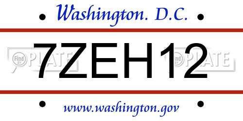 7ZEH12 District Of Columbia License Plate