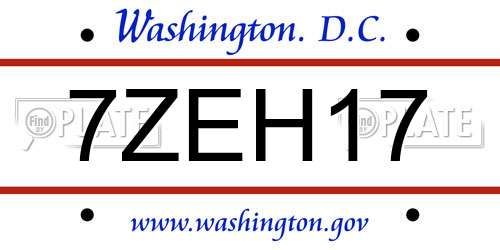 7ZEH17 District Of Columbia License Plate
