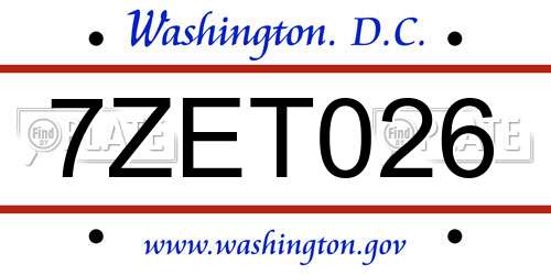 7ZET026 District Of Columbia License Plate