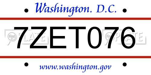 7ZET076 District Of Columbia License Plate