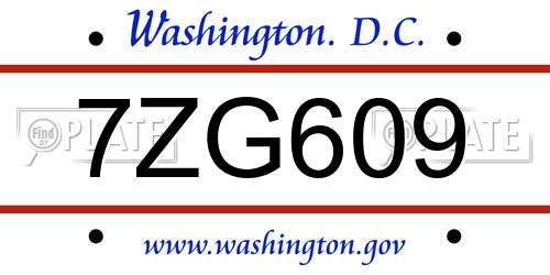 7ZG609 District Of Columbia License Plate