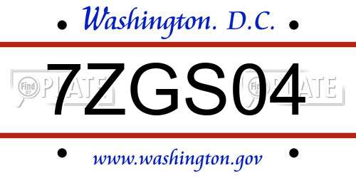 7ZGS04 District Of Columbia License Plate