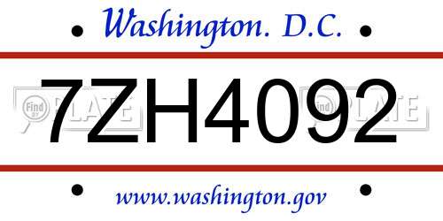 7ZH4092 District Of Columbia License Plate