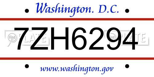 7ZH6294 District Of Columbia License Plate