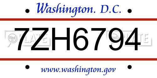 7ZH6794 District Of Columbia License Plate