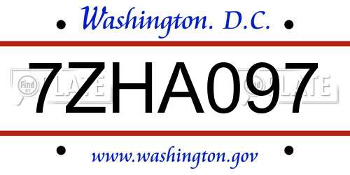 7ZHA097 District Of Columbia License Plate