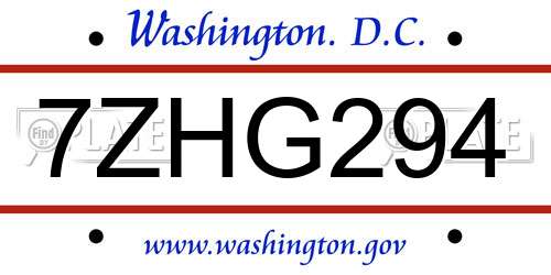 7ZHG294 District Of Columbia License Plate