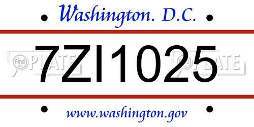 7ZI1025 District Of Columbia License Plate