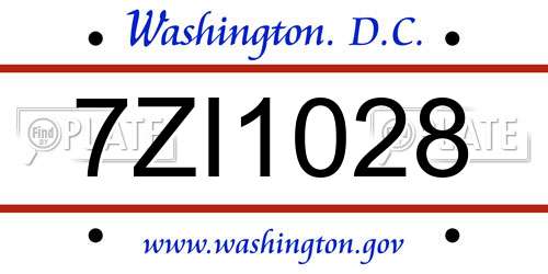 7ZI1028 District Of Columbia License Plate