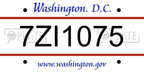 7ZI1075 District Of Columbia License Plate