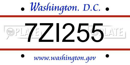 7ZI255 District Of Columbia License Plate