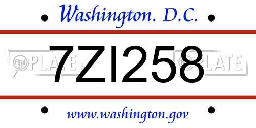 7ZI258 District Of Columbia License Plate