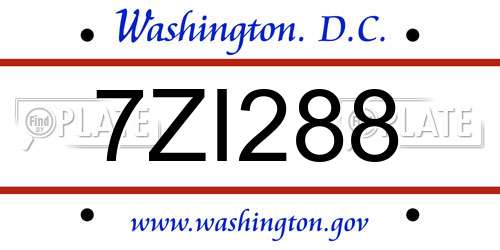 7ZI288 District Of Columbia License Plate