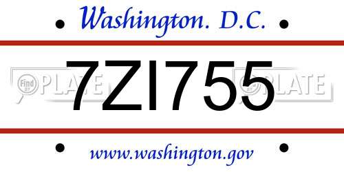 7ZI755 District Of Columbia License Plate
