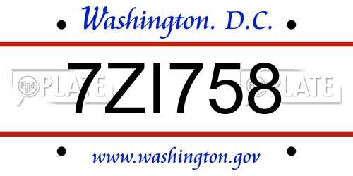 7ZI758 District Of Columbia License Plate