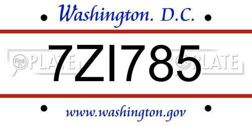 7ZI785 District Of Columbia License Plate