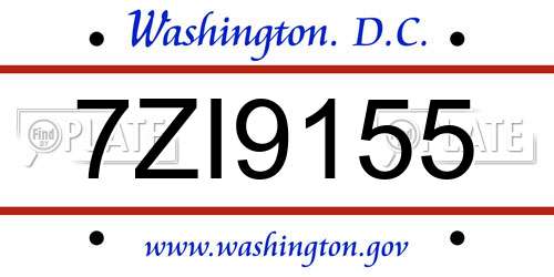 7ZI9155 District Of Columbia License Plate