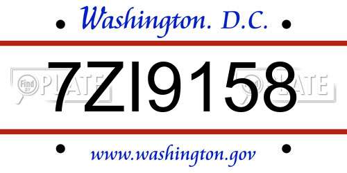 7ZI9158 District Of Columbia License Plate
