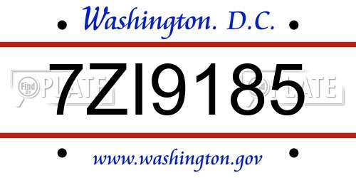 7ZI9185 District Of Columbia License Plate