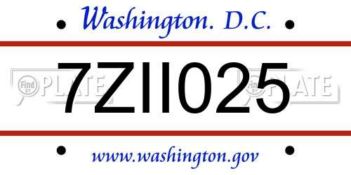 7ZII025 District Of Columbia License Plate