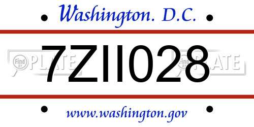 7ZII028 District Of Columbia License Plate