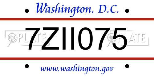 7ZII075 District Of Columbia License Plate