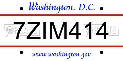7ZIM414 District Of Columbia License Plate