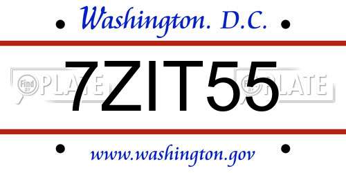 7ZIT55 District Of Columbia License Plate