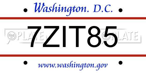 7ZIT85 District Of Columbia License Plate