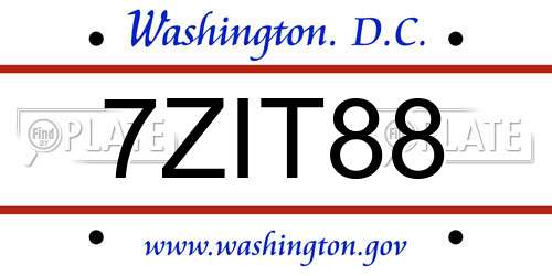 7ZIT88 District Of Columbia License Plate
