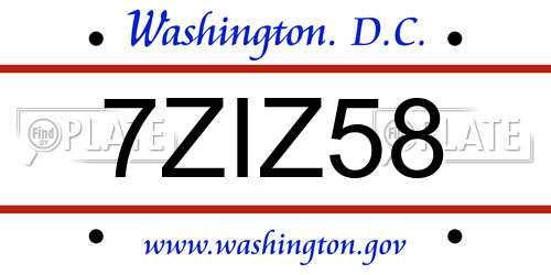 7ZIZ58 District Of Columbia License Plate