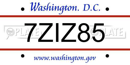 7ZIZ85 District Of Columbia License Plate