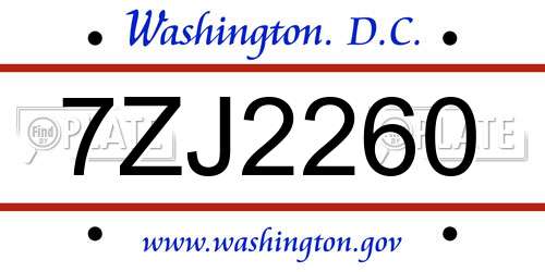 7ZJ2260 District Of Columbia License Plate