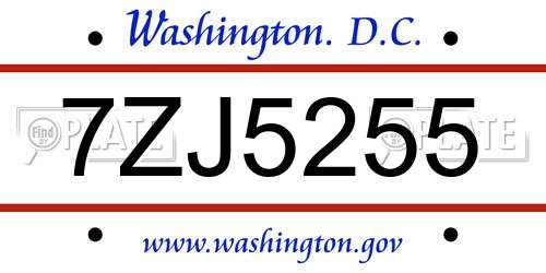 7ZJ5255 District Of Columbia License Plate