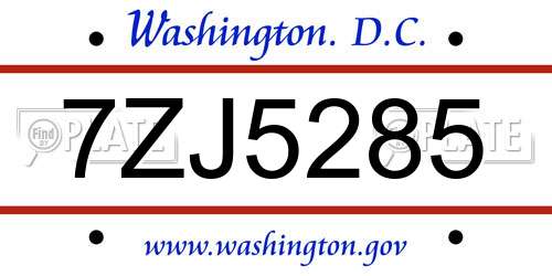 7ZJ5285 District Of Columbia License Plate