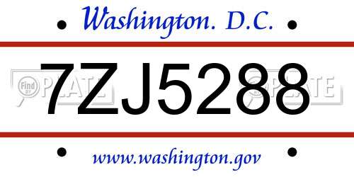7ZJ5288 District Of Columbia License Plate