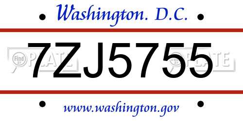 7ZJ5755 District Of Columbia License Plate