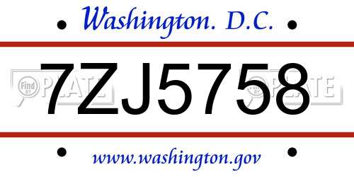 7ZJ5758 District Of Columbia License Plate